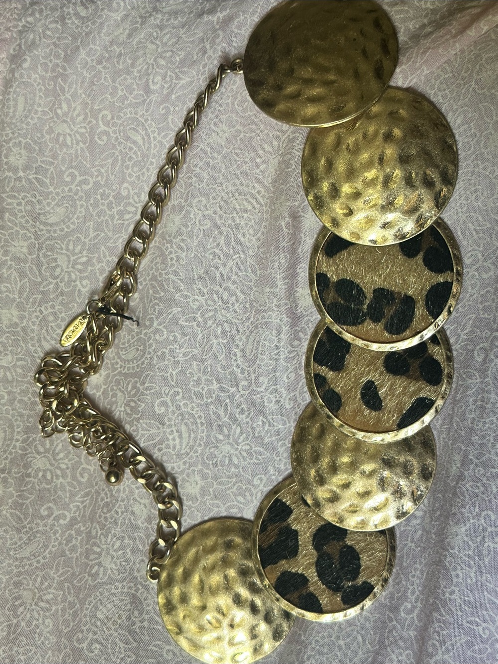 Gold Leopard Disc Statement Necklace